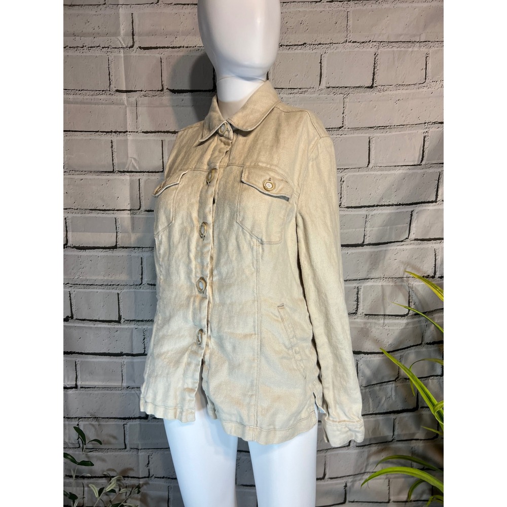 The Territory Ahead Tan 100% Linen Utility Jacket Womens Size 8 Beige Button Up